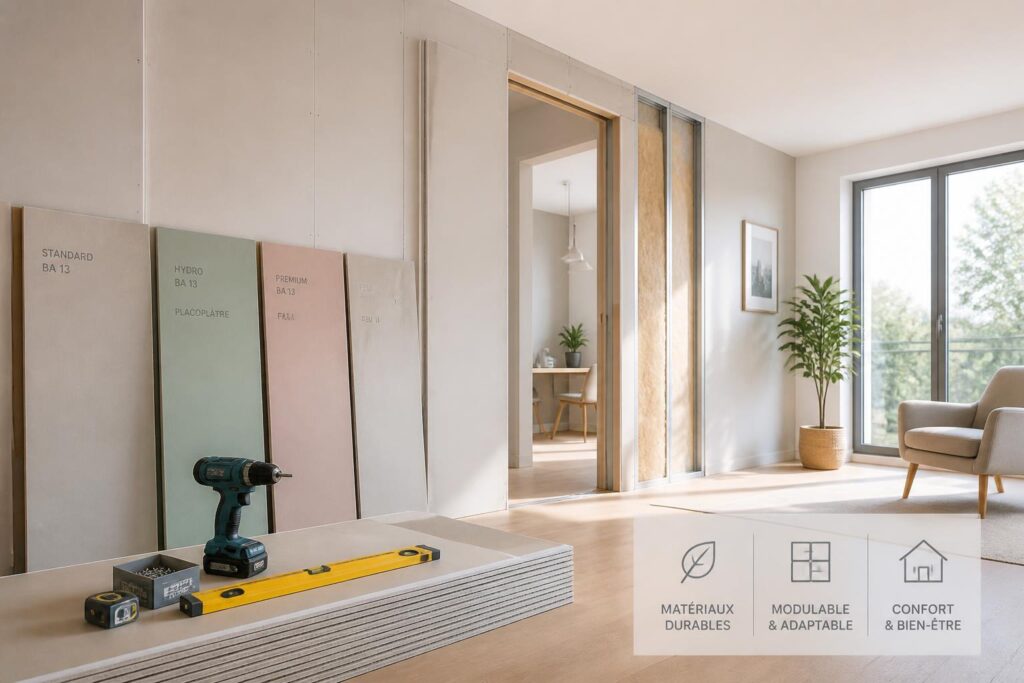 Cloison sèche : choisir le bon matériau pour un intérieur modulable et durable